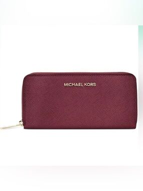 NWT• Michael Kors Jet Set Travel Saffiano Leather Continental Wallet Merlot
